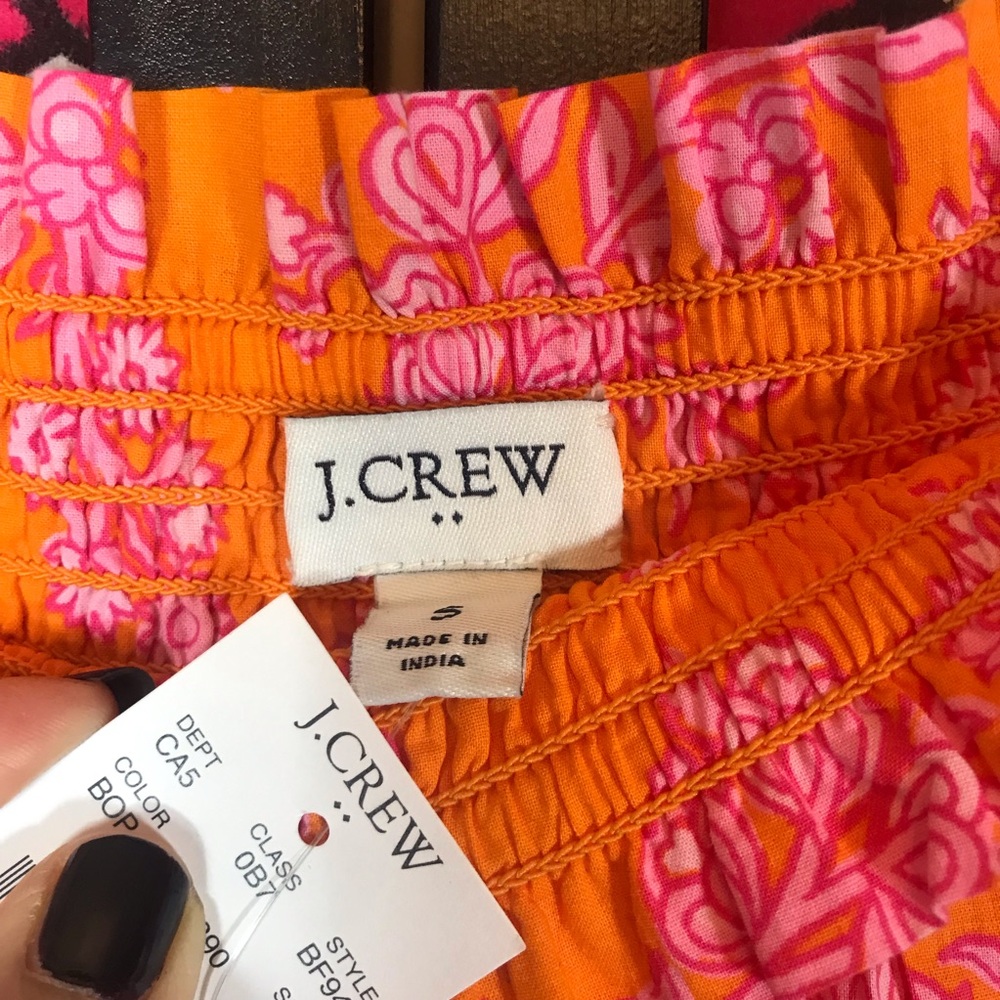 🐬 J.Crew Ruffle Smocked Waist Lined Floral Orange Skirt - Picture 2 of 6